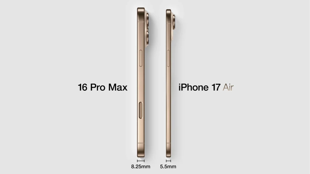 iPhone 17 Air vs iPhone 16 Pro thickness comparison